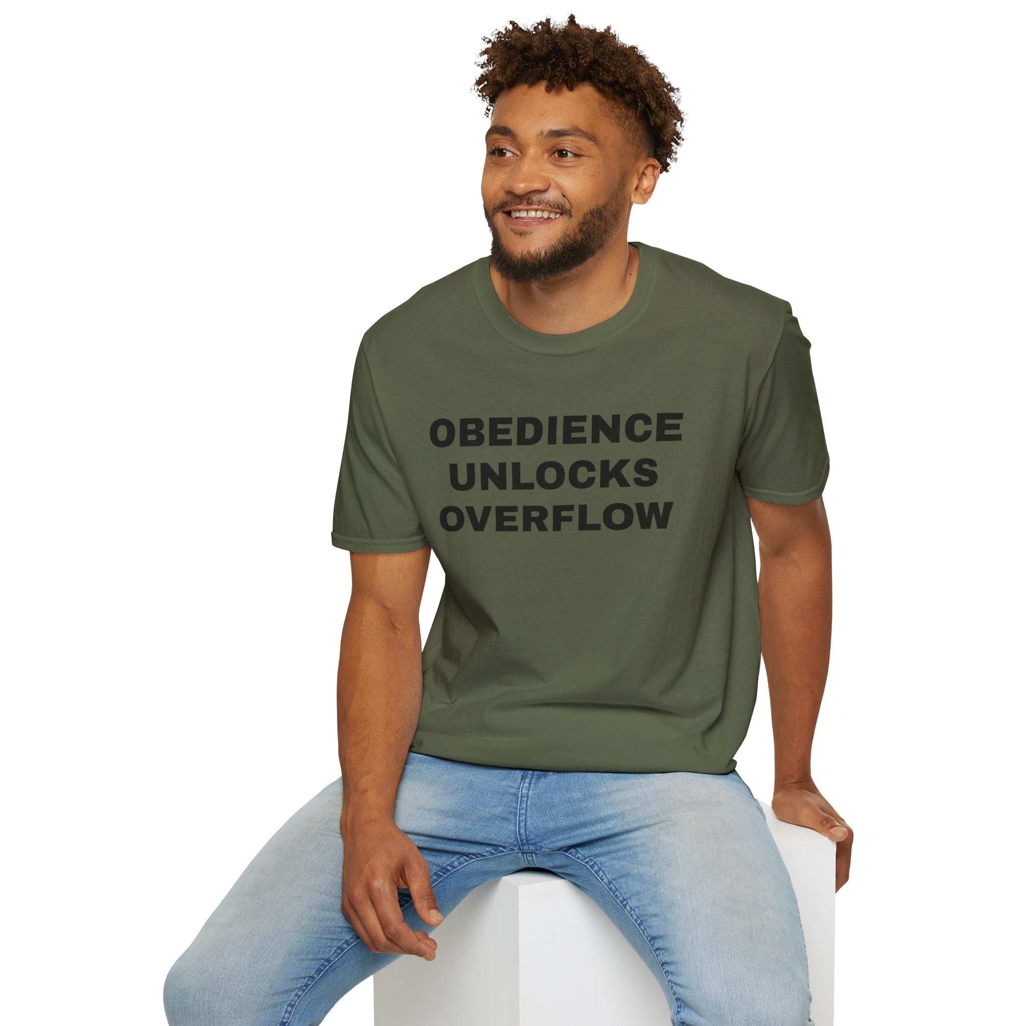 Obedience Unlocks Overflow T-Shirt — Inspirational Faith Message Tee