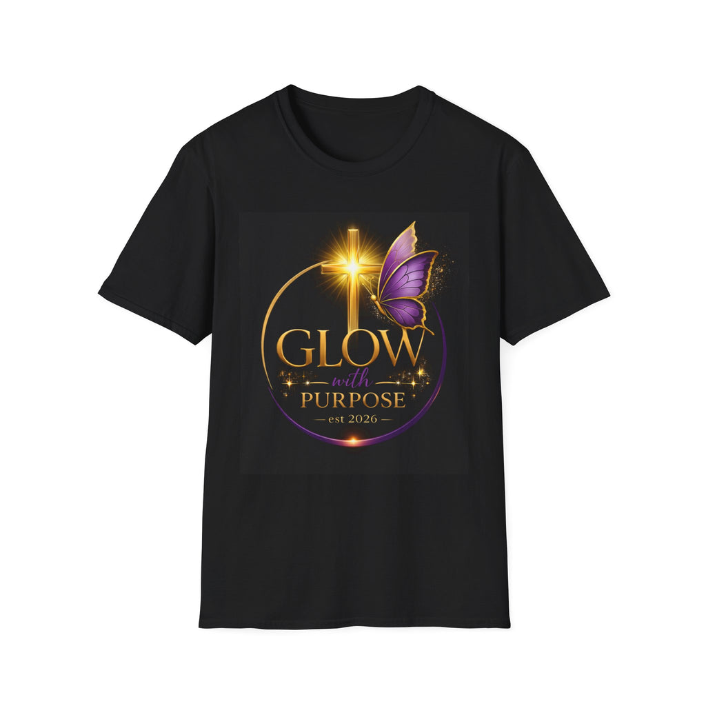 Glow with Purpose T-Shirt — Inspirational Butterfly Cross Graphic