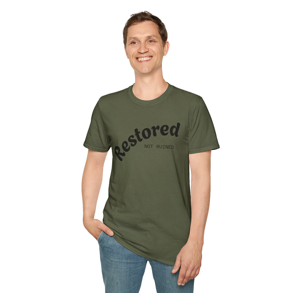 Restored Not Ruined T-Shirt — Inspirational Vintage Script Tee
