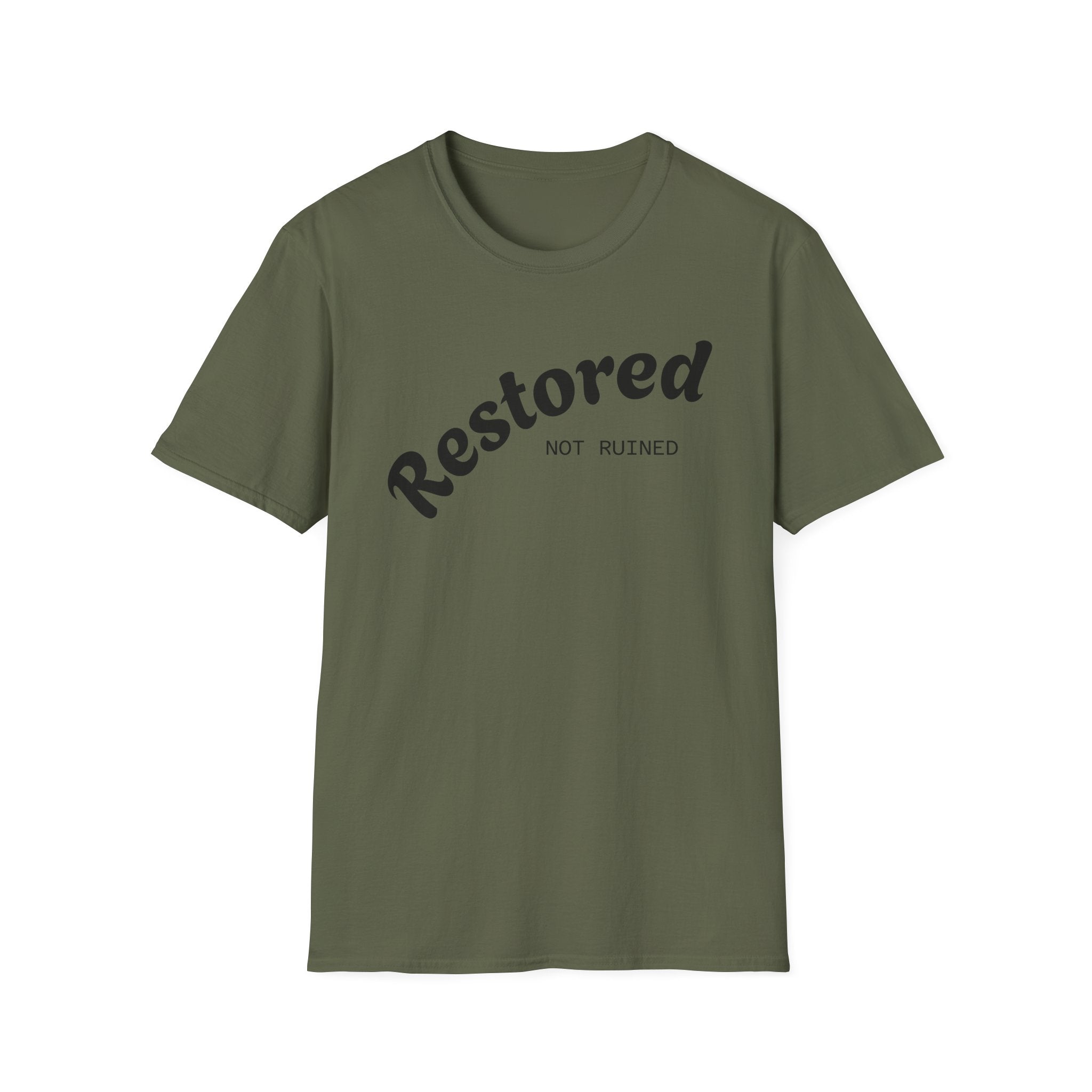 Restored Not Ruined T-Shirt — Inspirational Vintage Script Tee