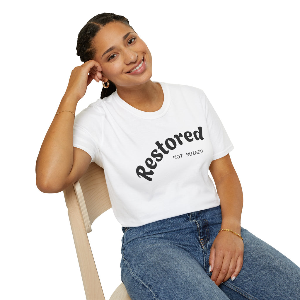 Restored Not Ruined T-Shirt — Inspirational Vintage Script Tee