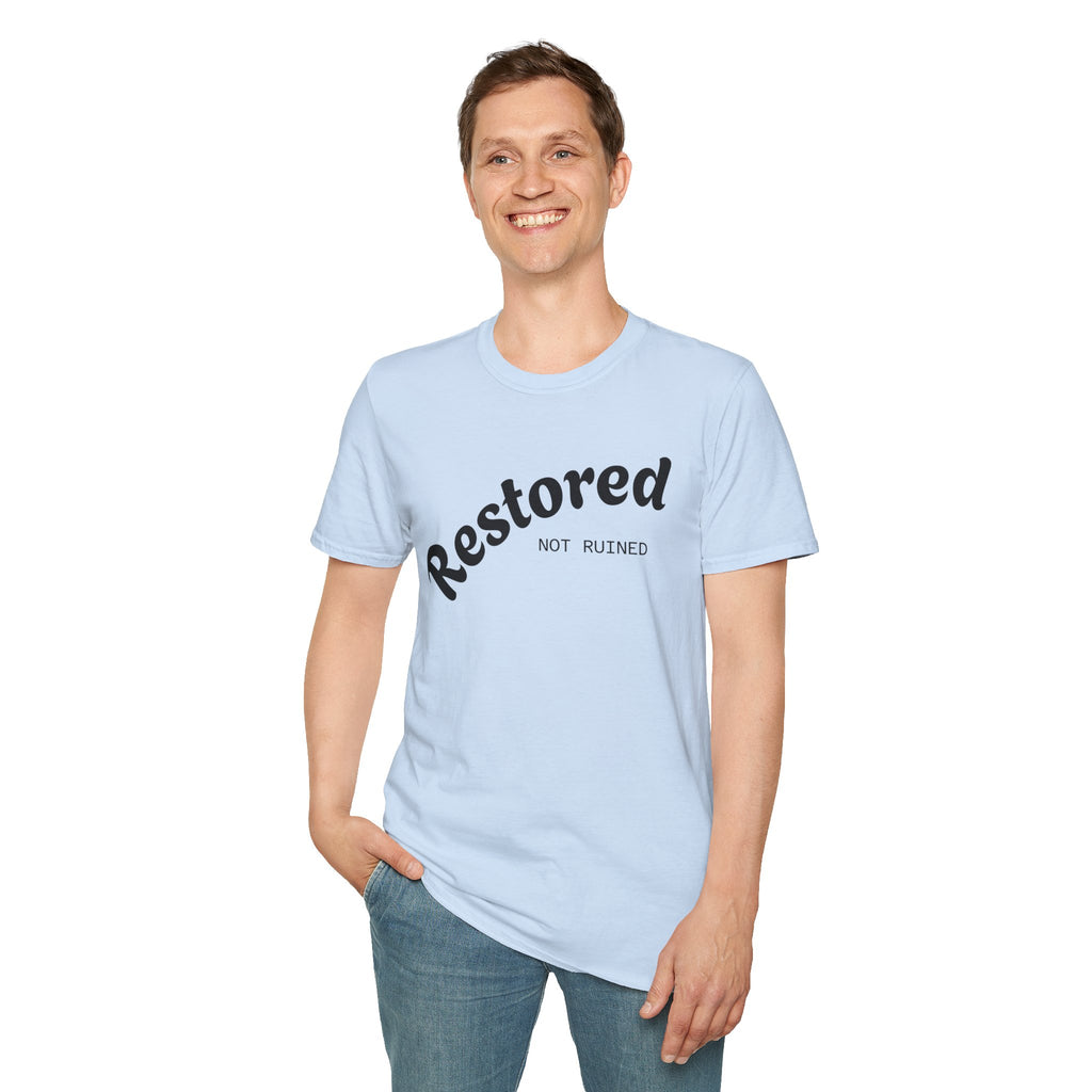 Restored Not Ruined T-Shirt — Inspirational Vintage Script Tee