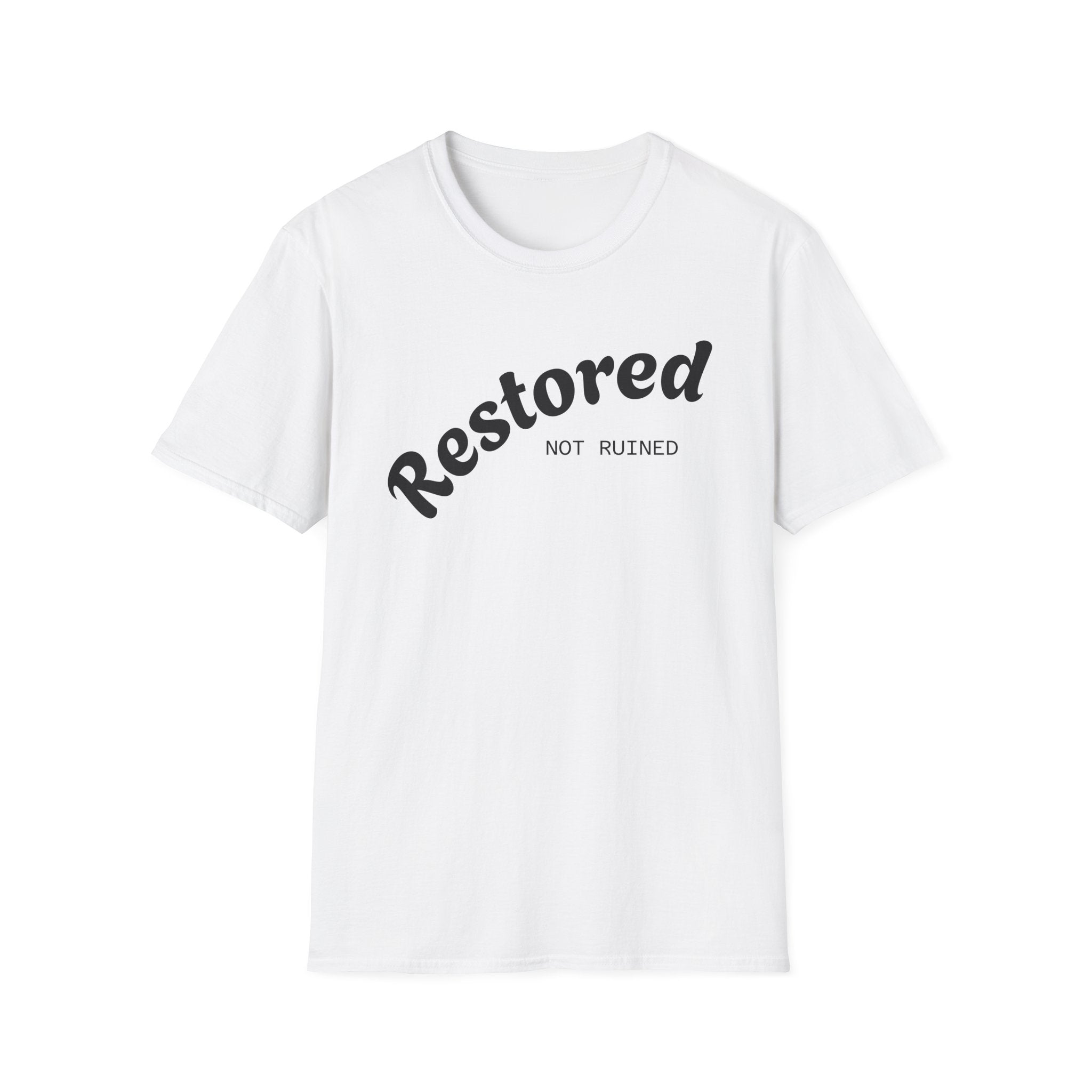 Restored Not Ruined T-Shirt — Inspirational Vintage Script Tee