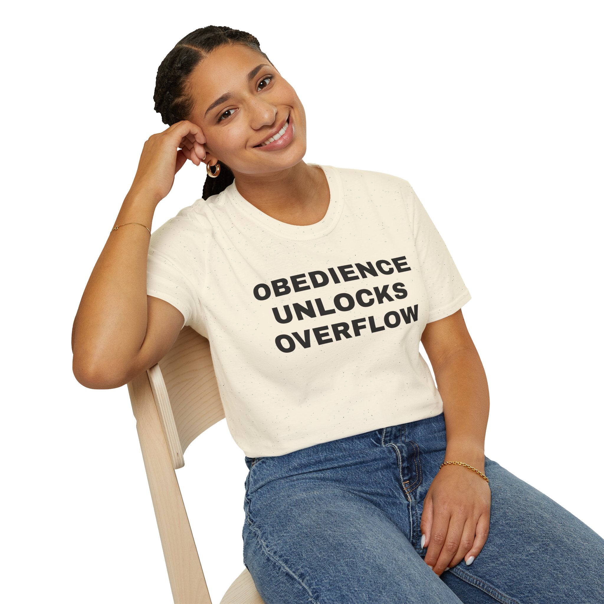 Obedience Unlocks Overflow T-Shirt — Inspirational Faith Message Tee