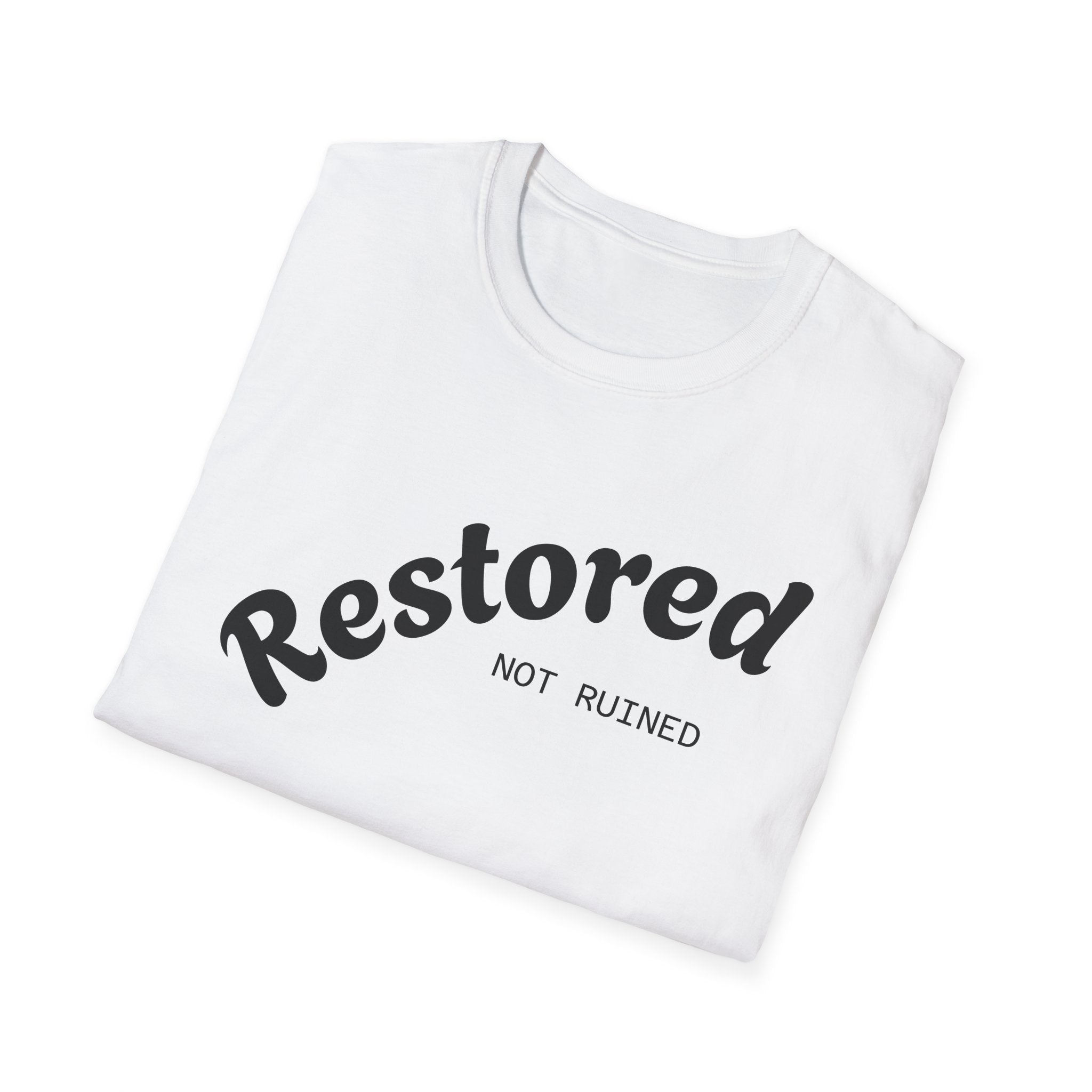 Restored Not Ruined T-Shirt — Inspirational Vintage Script Tee