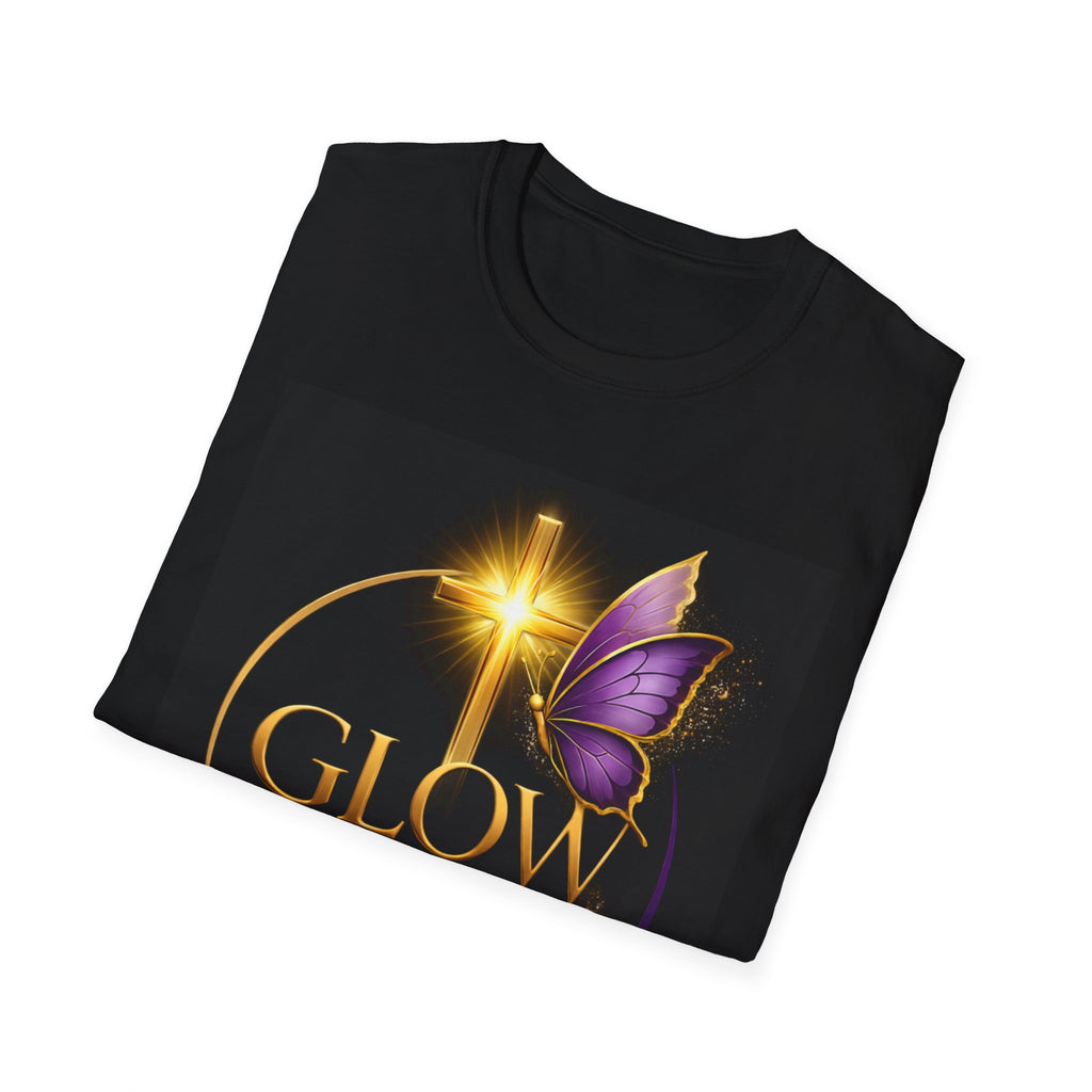 Glow with Purpose T-Shirt — Inspirational Butterfly Cross Graphic