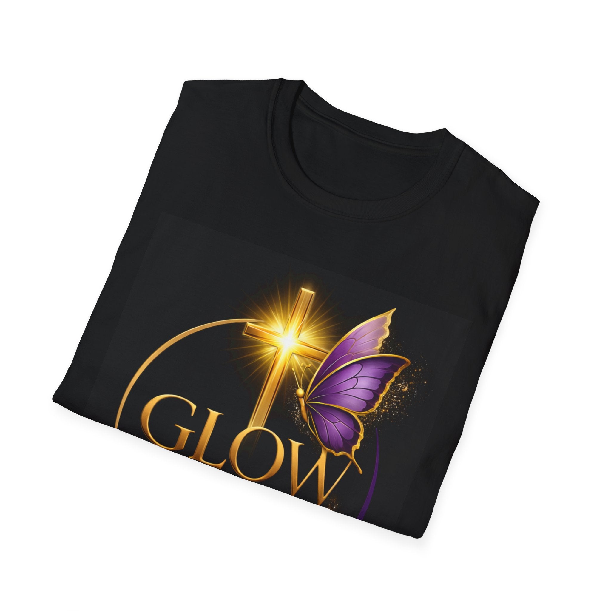 Glow with Purpose T-Shirt — Inspirational Butterfly Cross Graphic