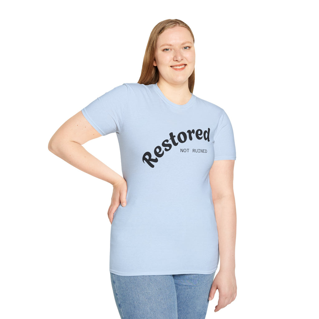 Restored Not Ruined T-Shirt — Inspirational Vintage Script Tee