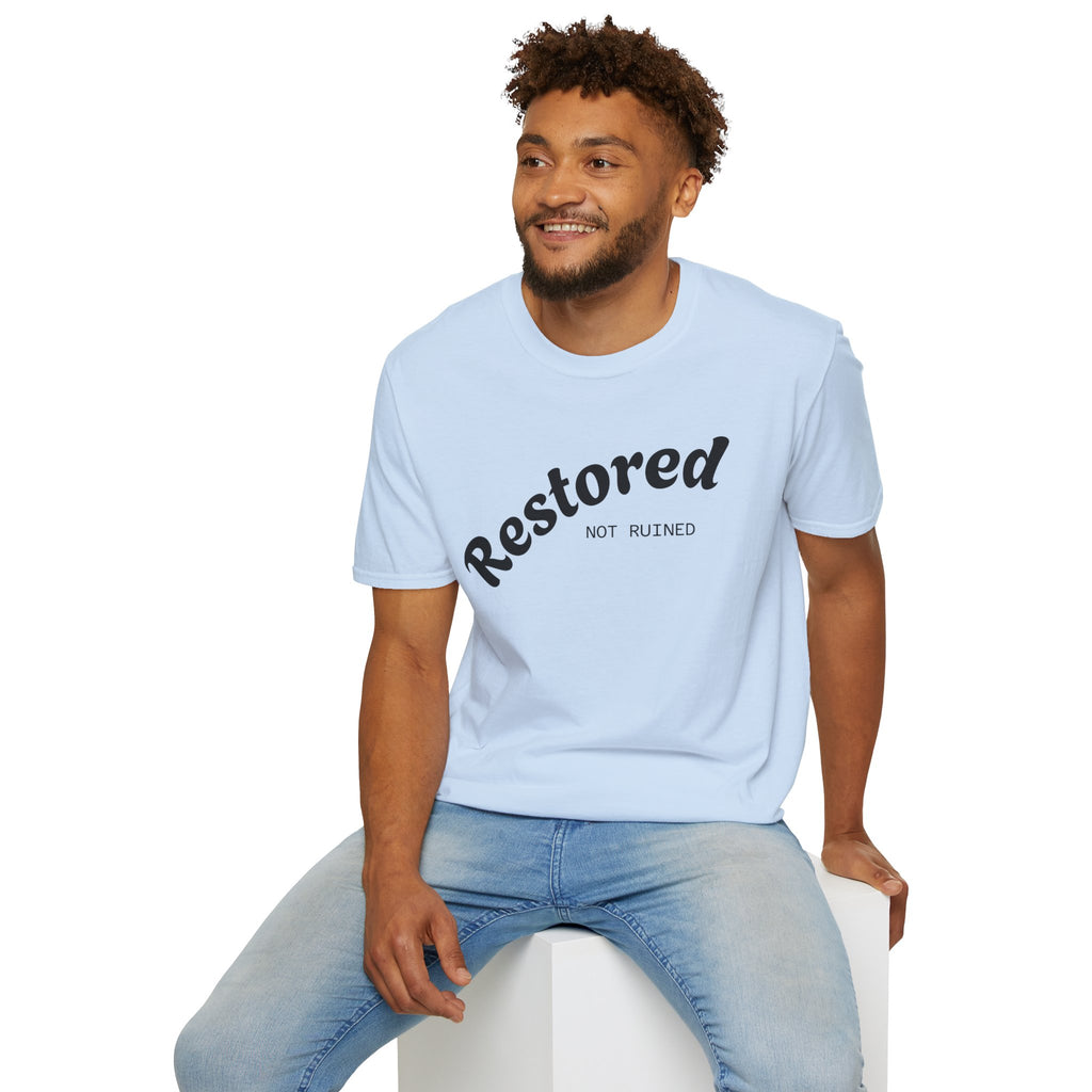 Restored Not Ruined T-Shirt — Inspirational Vintage Script Tee