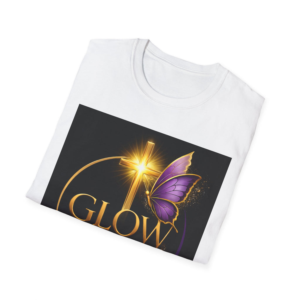 Glow with Purpose T-Shirt — Inspirational Butterfly Cross Graphic