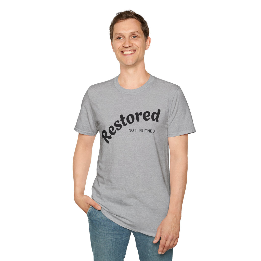 Restored Not Ruined T-Shirt — Inspirational Vintage Script Tee