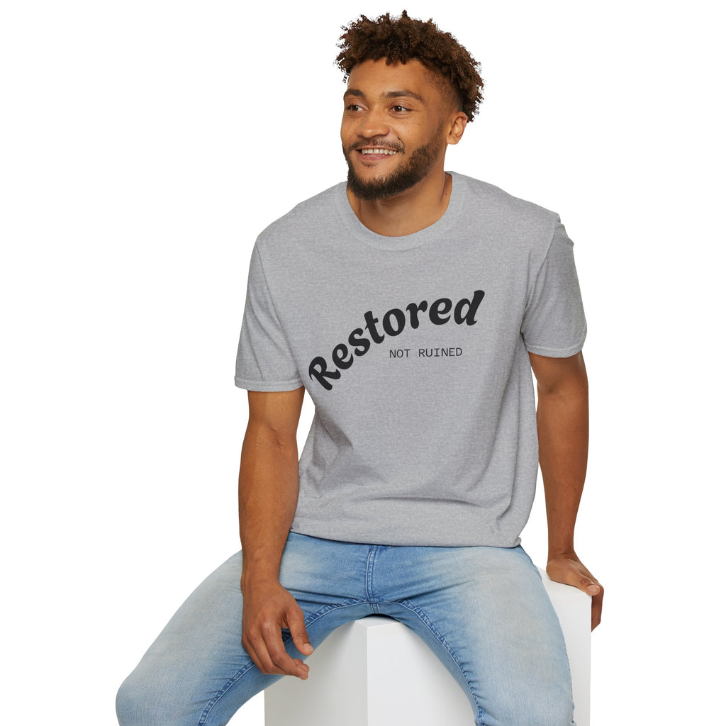 Restored Not Ruined T-Shirt — Inspirational Vintage Script Tee