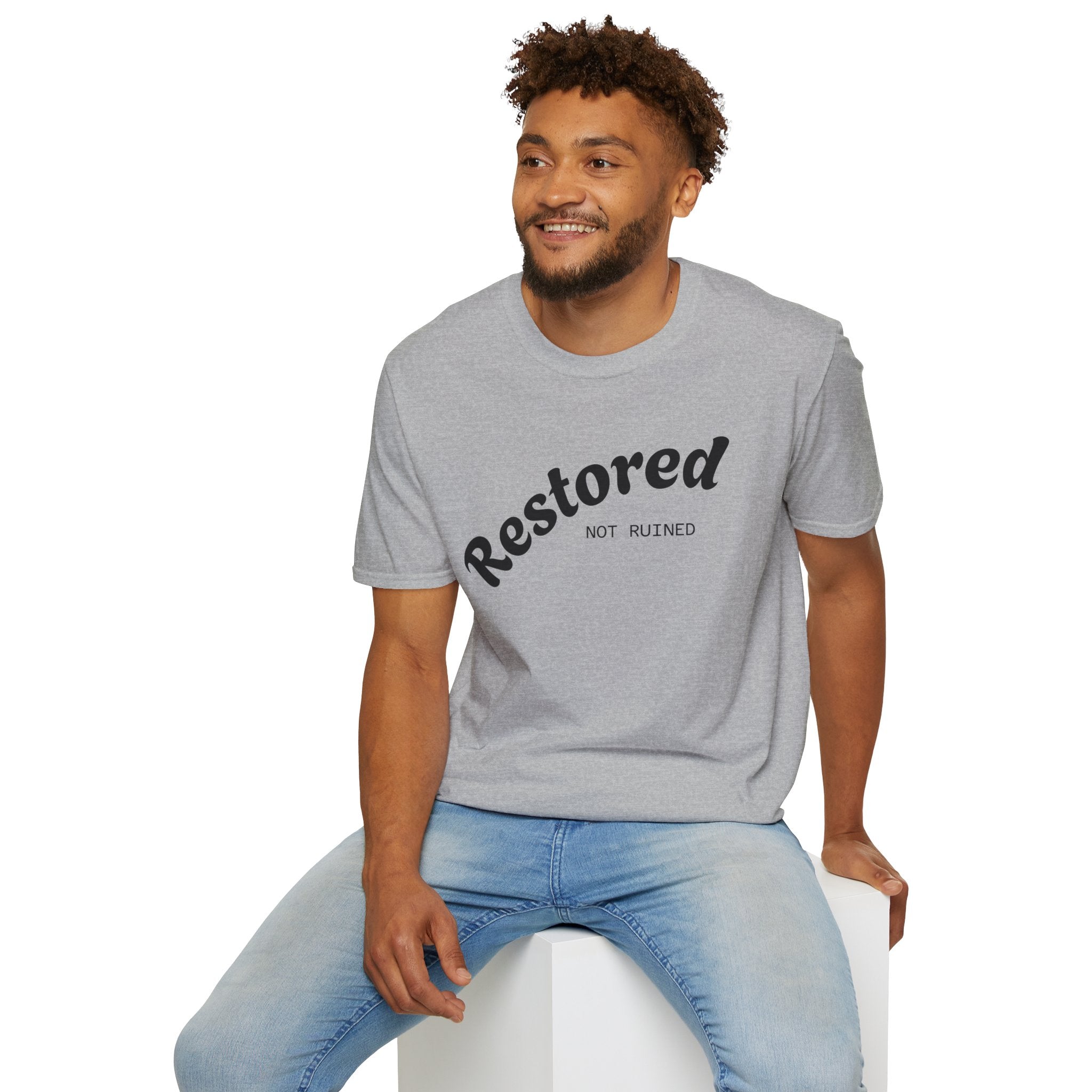 Restored Not Ruined T-Shirt — Inspirational Vintage Script Tee