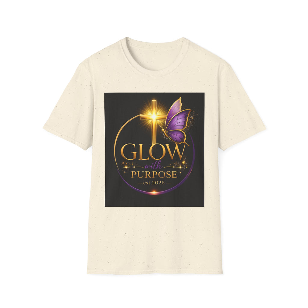 Glow with Purpose T-Shirt — Inspirational Butterfly Cross Graphic