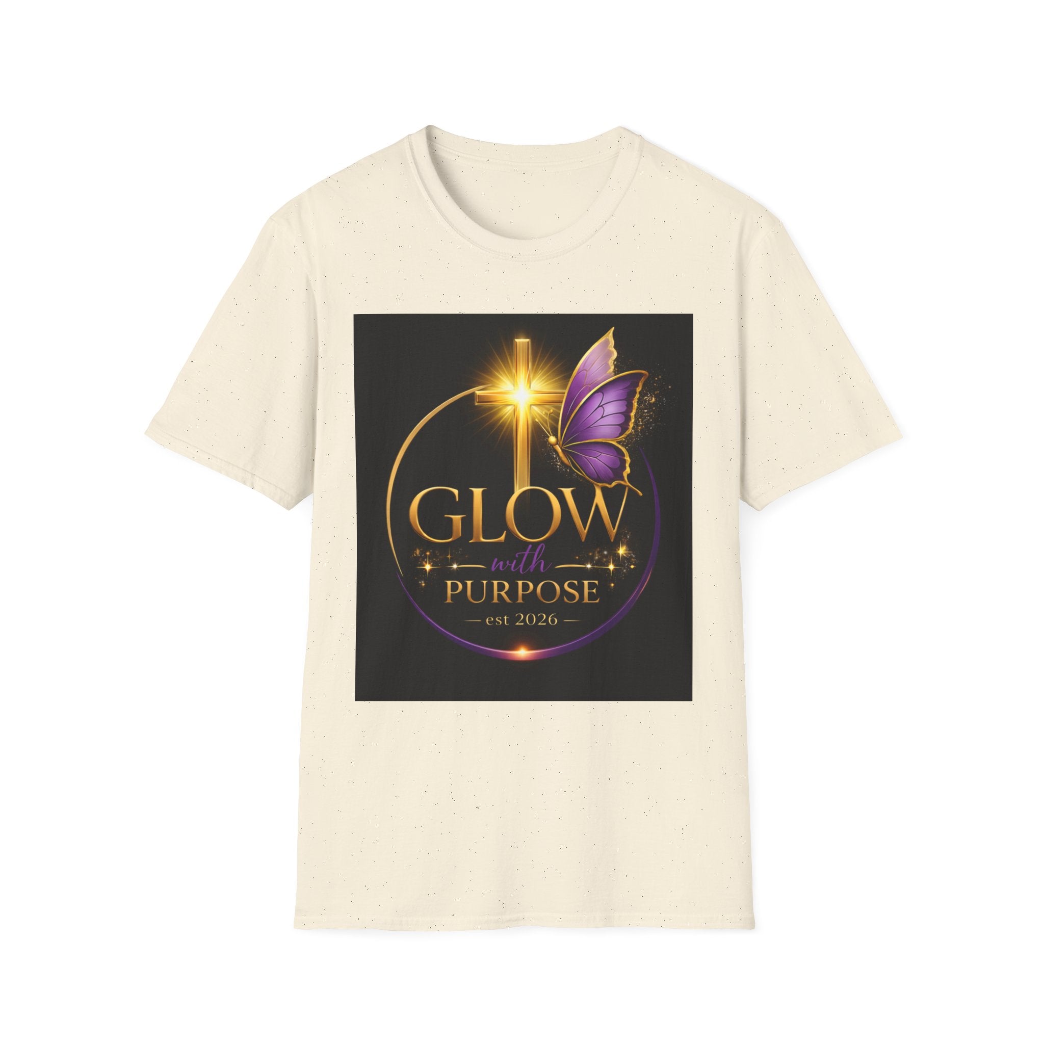 Glow with Purpose T-Shirt — Inspirational Butterfly Cross Graphic