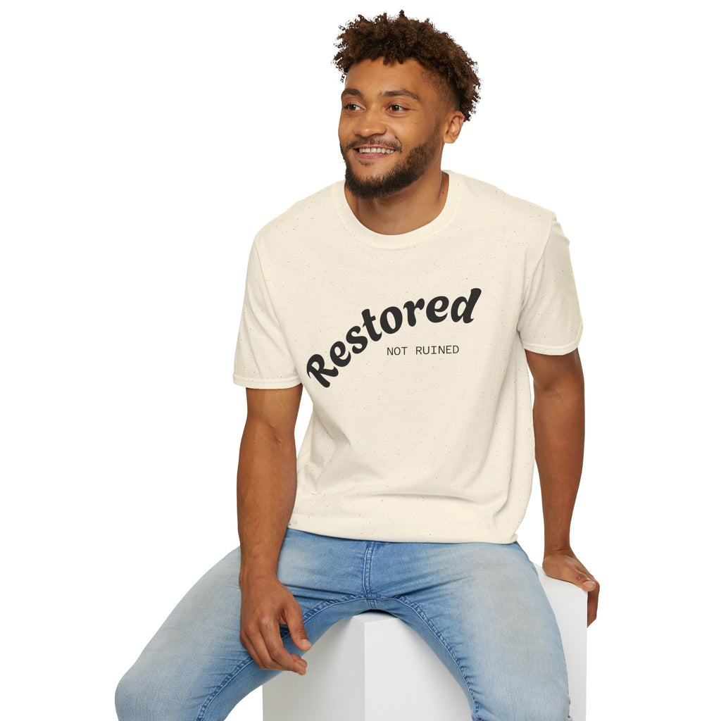 Restored Not Ruined T-Shirt — Inspirational Vintage Script Tee
