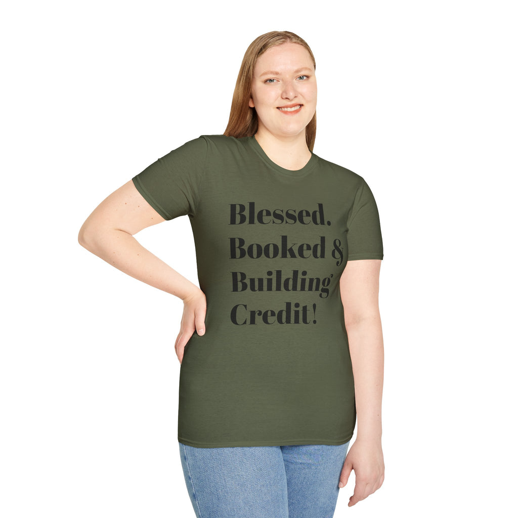 Blessed, Booked & Building Credit Tee — Motivational Credit Repair Shirt