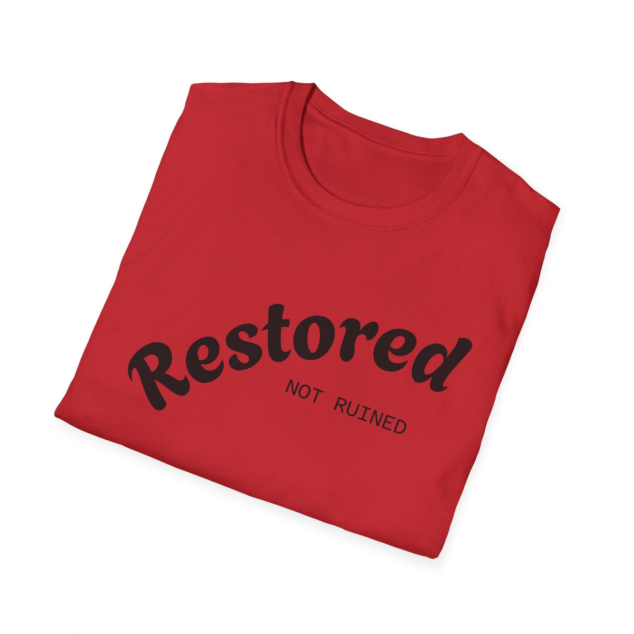 Restored Not Ruined T-Shirt — Inspirational Vintage Script Tee