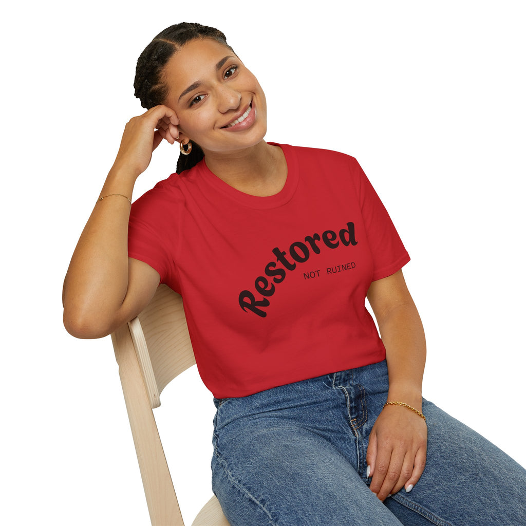 Restored Not Ruined T-Shirt — Inspirational Vintage Script Tee