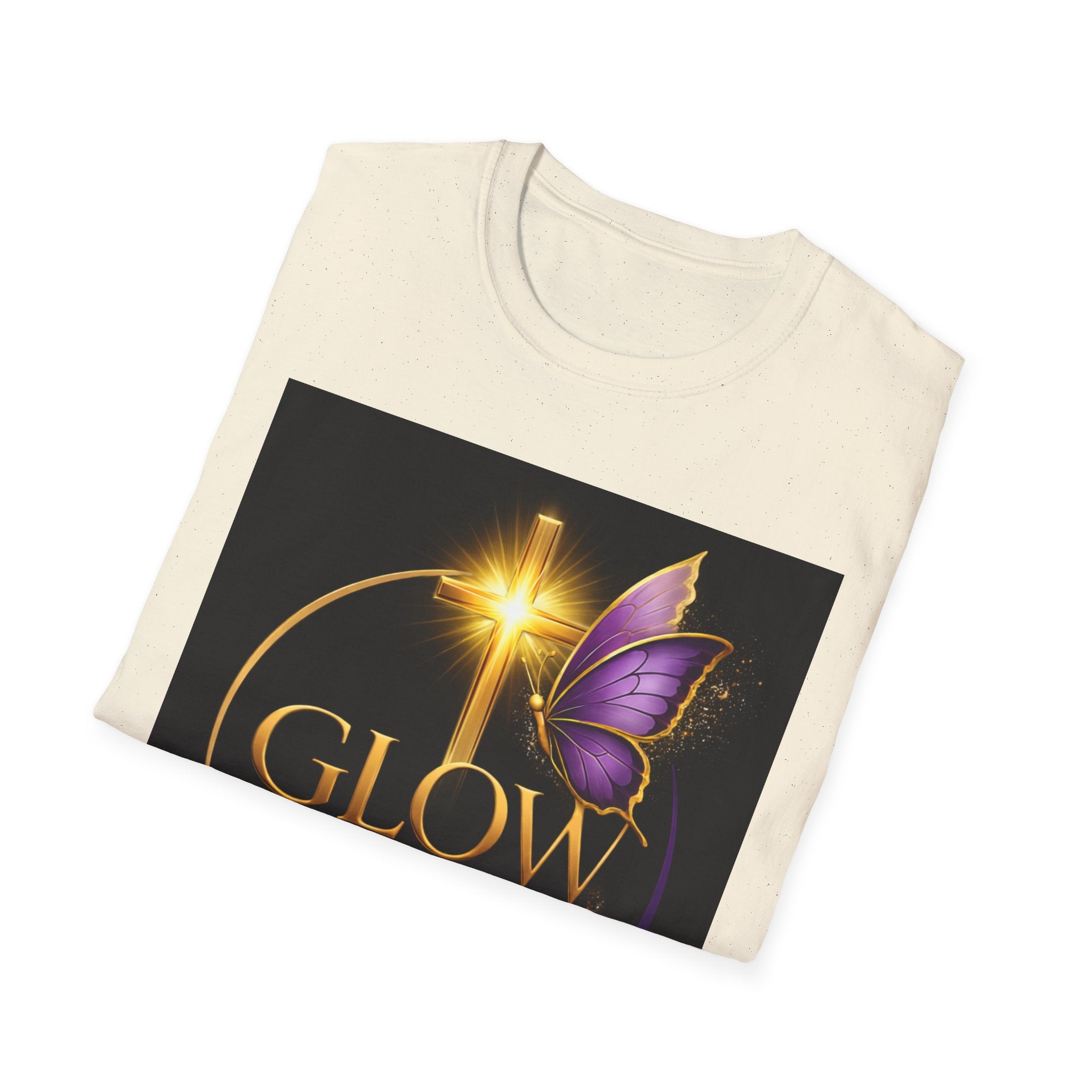 Glow with Purpose T-Shirt — Inspirational Butterfly Cross Graphic