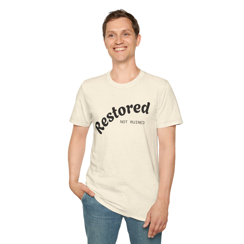 Restored Not Ruined T-Shirt — Inspirational Vintage Script Tee