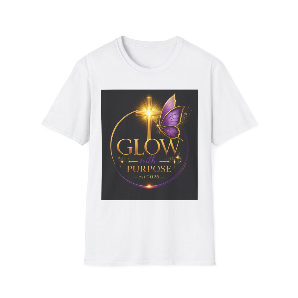 Glow with Purpose T-Shirt — Inspirational Butterfly Cross Graphic