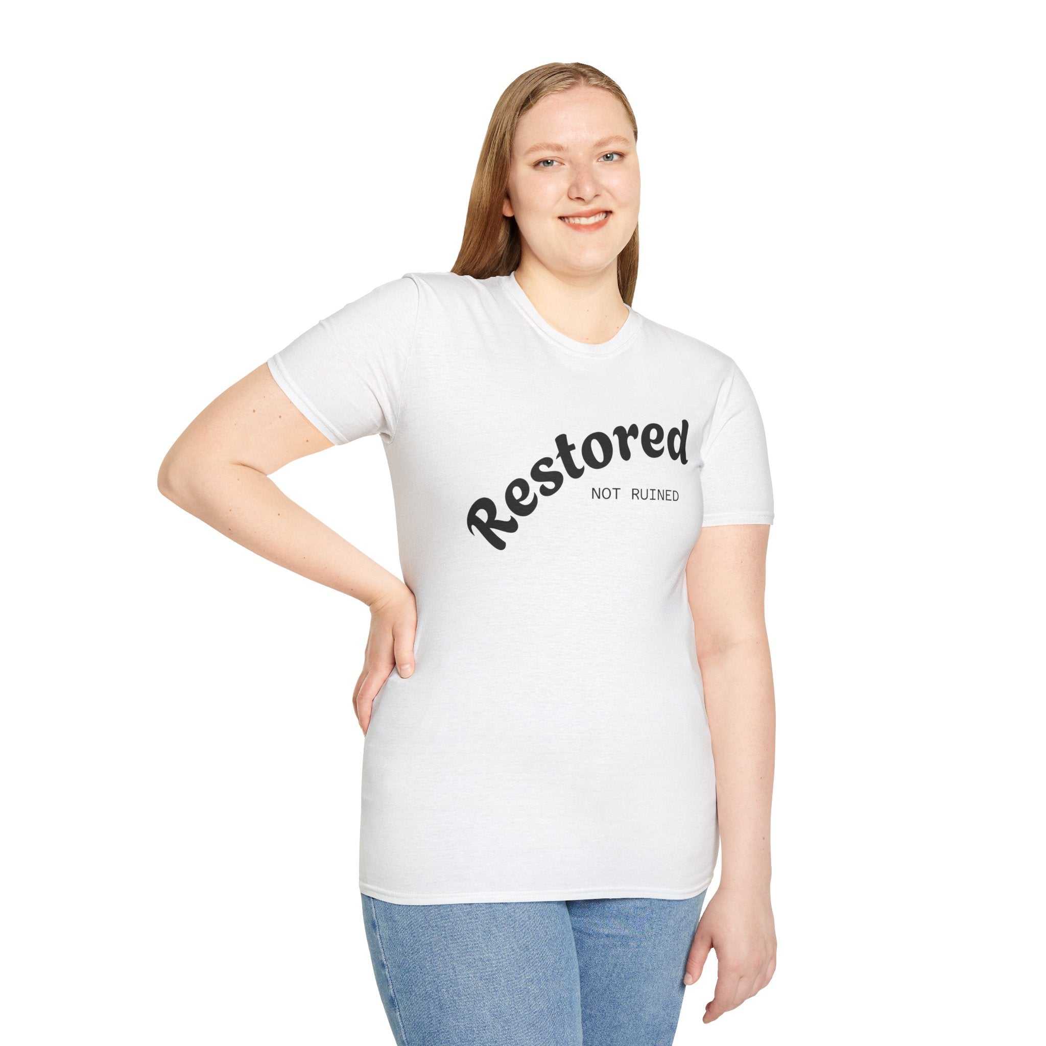 Restored Not Ruined T-Shirt — Inspirational Vintage Script Tee